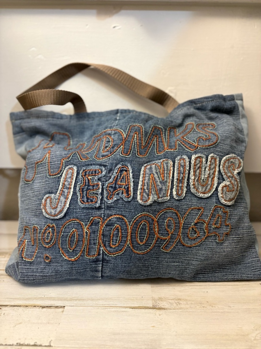 Denim Embroidered Tote Bag - Blue Akdmks Jeans Bag